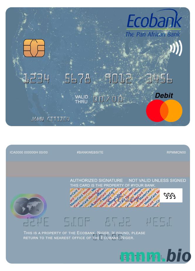 Niger Ecobank przykład karty mastercard w formacie PSD